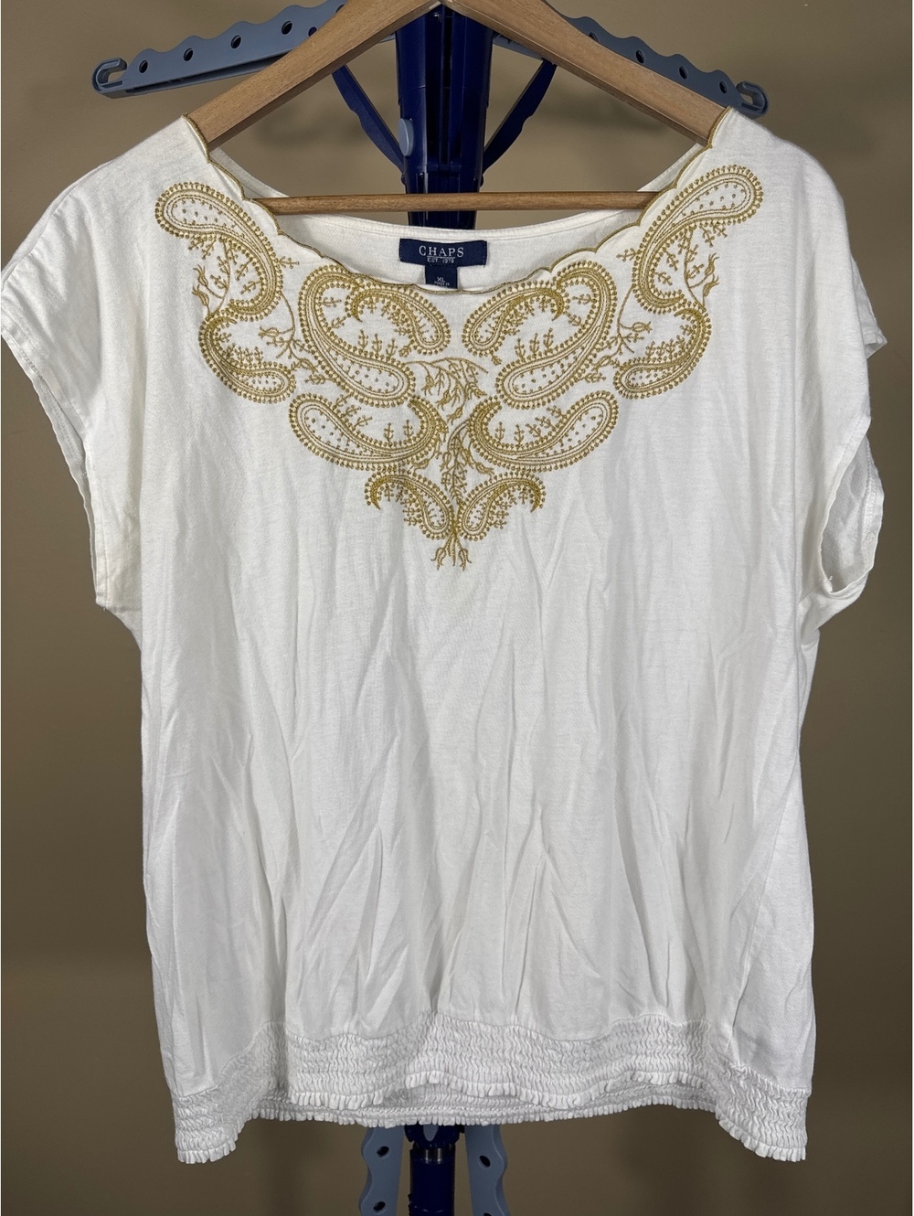 Chaps Women's White Cotton Embroidered Top XL